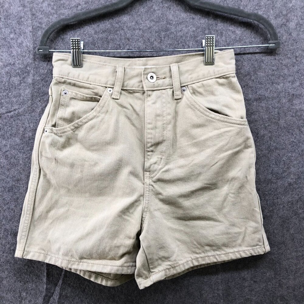 Uniqlo U Girls Denim Shorts Size 150 10-12 22'' Waist Light Green High Rise Mom